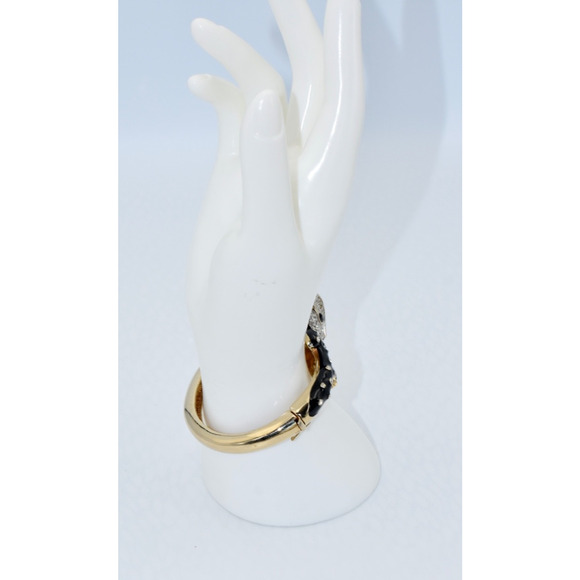 Panetta Vintage 1980's Black Enamel and Gold Tone PANTHER Bangle Bracelet - Picture 5 of 12